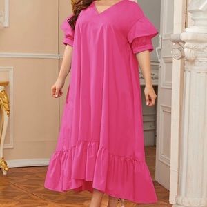 Plus Hot Pink Ruffle Sleeve Dress